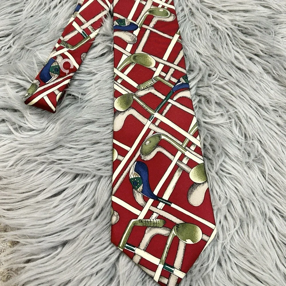 Vintage Stanford Men's Golf‎ Club Themed Ex-Long 100% Silk Necktie Made In USA